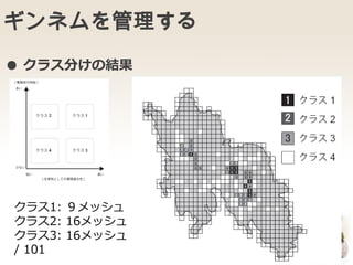 ギンネムを管理する
● クラス分けの結果
クラス1: ９メッシュ
クラス2: 16メッシュ
クラス3: 16メッシュ
/ 101
 