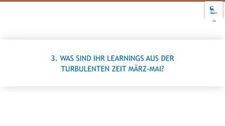 3. WAS SIND IHR LEARNINGS AUS DER
TURBULENTEN ZEIT MÄRZ-MAI?
14
 
