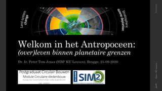 Welkom in het Antropoceen:
(over)leven binnen planetaire grenzen
Dr. Ir. Peter Tom Jones (SIM² KU Leuven), Brugge, 25-09-2020
Jones-KULeuven28/09/2020
1
 