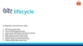 पेमेंट lifecycle
या मॉड्यूलमध्ये आपण चचाा करणार आहोत:
1. पेमेंट के व्हा टर ान्सफर होते?
2. पेआउट कसे कॅ ल्क्युलेट के ले जाते?
3. आपण आपल्या पेमेंट डिटेल्स कसे चेक करू शकता?
4. डिक्री अहिाल िाउनलोि कसा करािा?
5. कडमशन बीजक कसे िाउनलोि करािे?
6. जीएसटी अहिाल िाउनलोि कसा करािा?
7. टीिीएस प्रडतपूती प्रडक्रया म्हणजे काय?
 