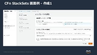 © 2020, Amazon Web Services, Inc. or its Affiliates. All rights reserved.
CFn StackSets 画面例 - 作成1
 