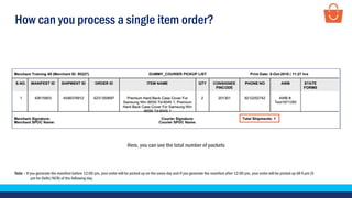 How can you process a single item order?
Here, you can see the total number of packets
Note – If you generate the manifest before 12:00 pm, your order will be picked up on the same day and if you generate the manifest after 12:00 pm, your order will be picked up till 6 pm (5
pm for Delhi/NCR) of the following day.
 