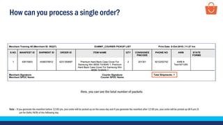 How can you process a single order?
Here, you can see the total number of packets
Note – If you generate the manifest before 12:00 pm, your order will be picked up on the same day and if you generate the manifest after 12:00 pm, your order will be picked up till 6 pm (5
pm for Delhi/NCR) of the following day.
 