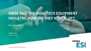 MBSE AND THE HIGH-TECH EQUIPMENT
INDUSTRY, HOW DO THEY MATCH UP?
Teun Hendriks
Capella days
October 13, 2020
 