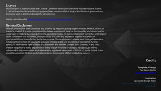 License
This slide deck is licensed under the Creative Commons Attribution-ShareAlike 4.0 International license.
It can be shared and adapted for any purpose (even commercially) as long as Attribution is given and any
derivative work is distributed under the same license.
Details can be found at https://creativecommons.org/licenses/by-sa/4.0/
General Disclaimer
This document is not to be construed as a promise by any participating organisation to develop, deliver, or
market a product. It is not a commitment to deliver any material, code, or functionality, and should not be
relied upon in making purchasing decisions. openSUSE makes no representations or warranties with respect
to the contents of this document, and specifically disclaims any express or implied warranties of
merchantability or fitness for any particular purpose. The development, release, and timing of features or
functionality described for openSUSE products remains at the sole discretion of openSUSE. Further,
openSUSE reserves the right to revise this document and to make changes to its content, at any time,
without obligation to notify any person or entity of such revisions or changes. All openSUSE marks
referenced in this presentation are trademarks or registered trademarks of SUSE LLC, in the United States
and other countries. All third-party trademarks are the property of their respective owners.
Credits
Template & Design
Pau Garcia Quiles
pau.garcia@suse.com
Inspiration
openSUSE Design Team
http://opensuse.github.io/branding-
guidelines/
 
