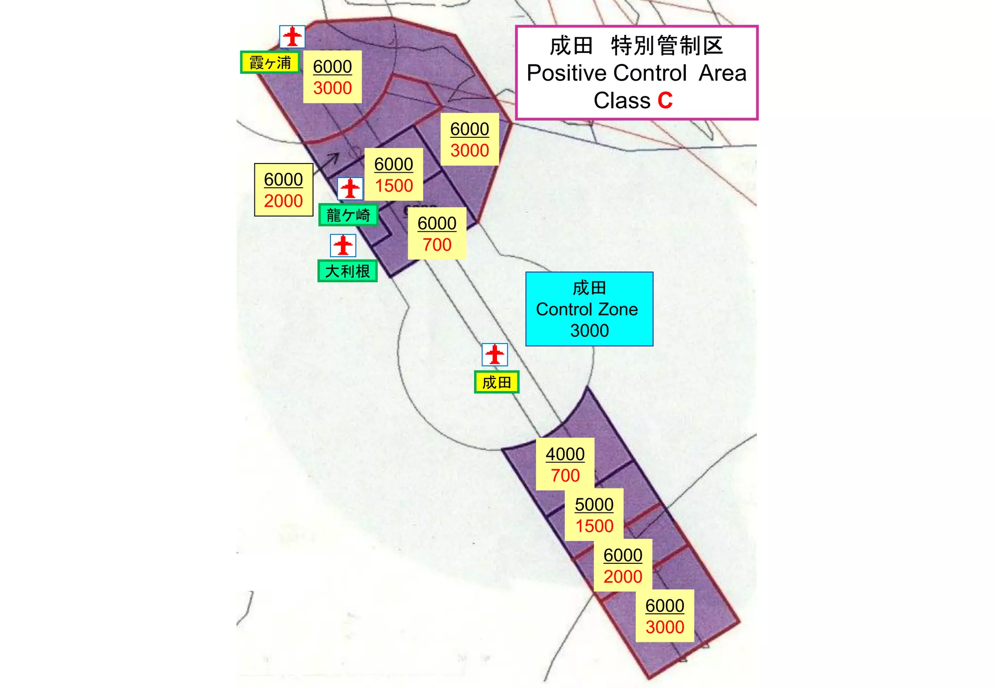 6000
3000
6000
3000
6000
1500
6000
700
4000
700
5000
1500
6000
3000
6000
2000
6000
2000
成田
Control Zone
3000
大利根
龍ケ崎
成田
霞ヶ浦
成田 特別管制区
Positive Control Area
Class C
 