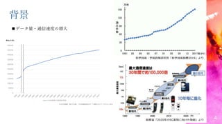 4
背景
データ量・通信速度の増大
科学技術・学術政策研究所「科学技術指標2019」より
総務省「2020年の5G実現に向けた取組」より
 