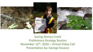 Saving Stoney Creek
Preliminary Strategy Session
November 12th, 2020 – Virtual Video Call
Presentation by: George Kovacic
 
