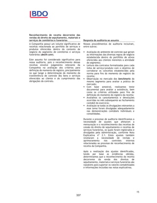 CORTEL HOLDING S.A.
Notas explicativas da Administração às demonstrações contábeis individuais e
consolidadas
Em 31 de dezembro de 2019 e 2018
(Em milhares de Reais, exceto quando de outra forma indicado)
A Companhia não identificou indícios de impairment dos seus ativos não
financeiros com vida útil definida.
3.9 Fornecedores
São obrigações a pagar por bens ou serviços que foram adquiridos no curso
ordinário dos negócios, sendo classificadas como passivo circulante,
exceto quando o prazo de vencimento for superior a 12 meses após a data
do balanço, quando são apresentadas como passivo não circulante. São
reconhecidas ao valor justo da transação, que corresponde ao valor da
fatura correspondente.
3.10 Empréstimos e financiamentos
Os empréstimos e financiamentos são reconhecidos, inicialmente, pelo
valor justo, líquidos dos custos de transação. Em seguida, os
empréstimos tomados são apresentados pelo custo amortizado, isto é,
acrescidos de encargos e juros proporcionais ao período incorrido.
3.11 Arrendamentos e concessões (participações a pagar)
Referem-se a contratos de exploração por tempo determinado de
empreendimentos de terceiros das atividades operacionais da Companhia.
A contraprestação paga como remuneração aos proprietários dos
respectivos ativos, preveem pagamentos variáveis os quais são registrados
mensalmente de acordo com o CPC 06/IFRS 16 – Arrendamento. Essa
característica de remuneração não atende aos critérios para fins de
reconhecimento dos passivos de arrendamentos em contrapartida de ativo
de direito de uso.
3.12 Provisão para contingências, incluindo riscos ambientais
As provisões para riscos tributários, cíveis e trabalhistas são reconhecidas
quando a Companhia e suas controladas têm uma obrigação presente ou
não formalizada como resultado de eventos passados, sendo provável que
uma saída de recursos seja necessária para liquidar a obrigação e o valor
possa ser estimado com segurança. As provisões são quantificadas com
base no valor esperado de liquidação tendo por base a opinião dos
assessores jurídicos da Companhia.
A atividade está sujeita a regulamentações ambientais, de saúde e
segurança. As medidas para cumprir os serviços funerários e de cremação
em conformidade com as leis e regulamentos aplicáveis ao local de cada
operação. A avaliação de contingência considera os riscos ambientais à
que às operações estão expostas.
48
290
 