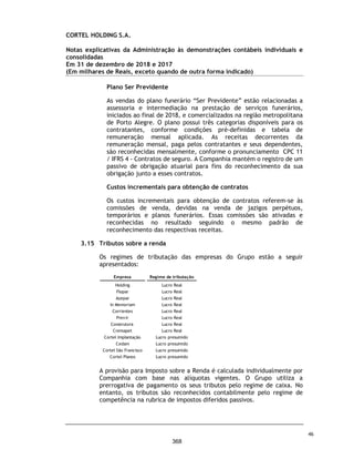 DEMONSTRAÇÕES FINANCEIRAS DA COMPANHIA REFERENTES AOS EXERCÍCIOS
SOCIAIS FINDOS EM 31 DE DEZEMBRO DE 2018 E 2017
321
 
