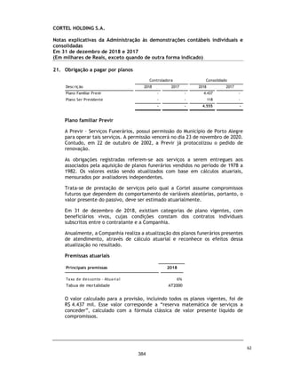 Reconhecimento de receita decorrente das
vendas do direito de sepultamento, materiais e
serviços de cemitérios e funerários
A Companhia possui um volume significativo de
receitas relacionada ao portfólio de serviços e
produtos oferecidos dentro do contexto de
negócio do segmento de cemitérios e serviços
funerários (death care).
Este assunto foi considerado significativo para
nossa auditoria, pois o reconhecimento dessas
receitas envolve julgamento relevante da
Companhia na avaliação dos critérios para
definição do momento de registro, pincipalmente
no que tange a determinação do momento da
transferência de controle dos bens e serviços
oferecidos ao cliente e do cumprimento das
obrigações do contrato.
Resposta da auditoria ao assunto
Nossos procedimentos de auditoria incluíram,
entre outros:
ƒ Avaliação do ambiente de controle que geram
as informações das diversas regras de negócio
estabelecida dentro do portifólio de ativos
oferecidos aos clientes inerentes a atividade
do segmento;
ƒ Leitura dos contratos formalizados para cada
linha de serviço/produto com o objetivo de
corroborar os conceitos estabelecidos pela
norma para fins do momento de registro da
receita;
ƒ Observação no mercado dos benchmarks do
mesmo segmento para avaliar a prática de
mercado;
ƒ Com base amostral, realizamos teste
documental para avaliar a existência, bem
como os critérios utilizados para fins de
definição do momento do registro da receita;
ƒ Avaliamos os cancelamentos e devoluções
ocorridas no mês subsequente ao fechamento
contábil do exercício;
ƒ Avaliação se todas as divulgações relevantes a
esse tema foram divulgadas adequadamente
nas demonstrações contábeis individuais e
consolidadas.
Durante o processo de auditoria identificamos a
necessidade de ajustes que afetaram a
mensuração e o reconhecimento das receitas de
cessão do direito de sepultamento e receitas de
serviços funerários, os quais foram registrados e
divulgados pela Administração, conforme Nota
Explicativa nº 2.1. Estes ajustes também
revelaram a necessidade de revisão e
aprimoramento nos controles internos
relacionados ao processo de reconhecimento de
receita da Companhia.
Após a realização dos ajustes identificados,
tendo por base as evidências obtidas,
determinamos que o reconhecimento da receita
decorrente da venda dos direitos de
sepultamento, materiais e serviços funerários são
razoáveis para suportar os valores contabilizados
e informações incluídas nas notas explicativas.
15
337
 
