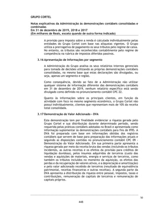 CORTEL HOLDING S.A.
Grupo Cortel
Relatório da Administração referente as Demonstrações Financeiras Combinadas de
31 de dezembro de 2019 / 31 de dezembro de 2018 / 31 de dezembro de 2017.
Relatório da Administração referente as Demonstrações Financeiras
Senhores Acionistas,
A administração da Cortel Holding S.A. (“Companhia” ou “Cortel Holding”) tem o prazer de encaminhar
para apreciação de V. Sas. o Relatório da Administração do exercício findo em 31 de dezembro de
2019, 31 de dezembro de 2018 e 31 de dezembro de 2017, acompanhado das demonstrações
financeiras deste exercício. As demonstrações financeiras são elaboradas de acordo com as práticas
contábeis adotadas no Brasil, compreendem aquelas incluídas na legislação societária brasileira e os
pronunciamentos técnicos e as orientações e interpretações técnicas emitidas pelo Comitê
ࡂࡂ de
Pronunciamentos Contábeis - CPC e aprovados pela Comissão de Valores Mobiliários - CVM.
Todas as informações relevantes próprias destas demonstrações financeiras, e somente elas, estão
sendo evidenciadas, e estas correspondem as utilizadas pela Administração na gestão da
Companhia.
A Cortel Holding S.A. é a maior gestora verticalizada de cemitérios e crematórios do Brasil, com
presença nas regiões Sul, Sudeste e Norte, atendendo a clientes de todas as diferentes classes
sociais do país. A Companhia detém participação em nove cemitérios, cinco crematórios, um
crematório de animais, uma funerária e uma administradora de Planos Funerários.
Atualmente, a Companhia consegue, por meio de um portfólio amplo, diversificado e complementar
de produtos, atender uma grande variedade de necessidades de seus clientes. Com seus cemitérios
e crematórios localizados próximos a centros urbanos desenvolvidos e adensados do Brasil, a
Companhia possui serviços e produtos que abrangem diversas categorias, desde opções mais
básicas que buscam atender as classes sociais menos favorecidas, até os produtos premium, que
possuem como público-alvo as classes mais elevadas.
3
401
 