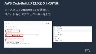 © 2020, Amazon Web Services, Inc. or its Affiliates. All rights reserved.
AWS CodeBuild プロジェクトの作成
ソースとして Amazon S3 を選択し、
バケット名と オブジェクトキーを入力
 
