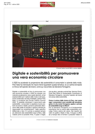 OTTOBRE/NOVEMBRE 2020 PAMBIANCO MAGAZINE54
PwC
Digitale e sostenibilità per promuovere
una vera economia circolare
Digital...