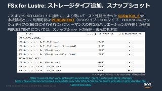 © 2020, Amazon Web Services, Inc. or its Affiliates. All rights reserved.
FSx for Lustre: ストレージタイプ追加、スナップショット
これまでの SCRATC...