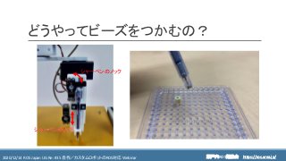 https://ros.xrea.jp/瀬戸内ROS勉強会2020/12/14 ROS Japan UG Re: #35 自作／カスタムロボットのROS対応 Webinar https://ros.xrea.jp/
どうやってビーズをつかむの？
シャーペンのノック
シャーペンの上下シャーペンの上下
 