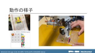 https://ros.xrea.jp/瀬戸内ROS勉強会2020/12/14 ROS Japan UG Re: #35 自作／カスタムロボットのROS対応 Webinar https://ros.xrea.jp/
動作の様子
 