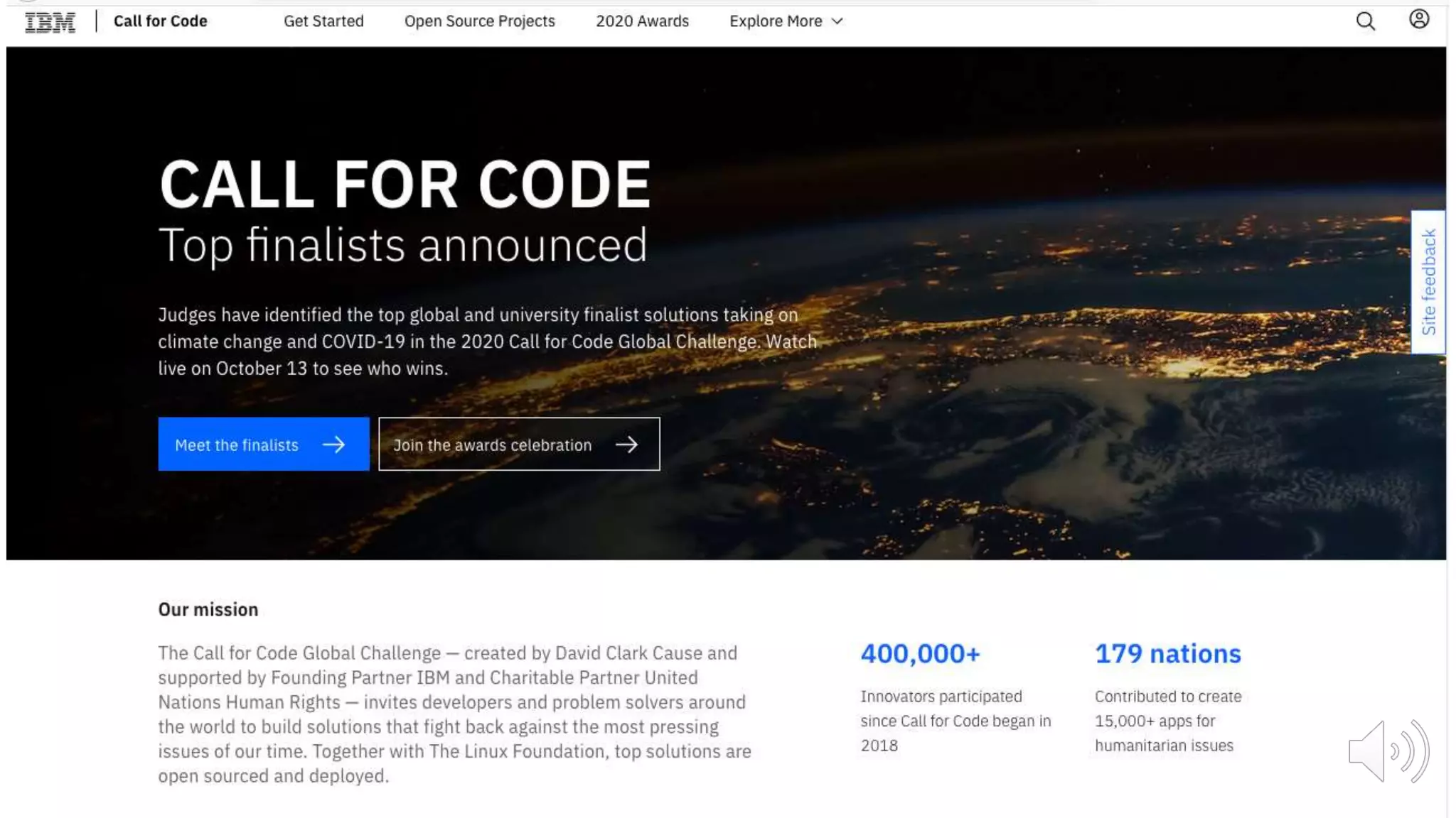 Join: https://callforcode.org/
81
This multi-year global initiative rallies developers to create practical, effective, and high-quality applications based on cloud, data, and artificial
intelligence that can have an immediate and lasting impact on humanitarian issues. Call for Code brings startup, academic, and enterprise developers
together and inspires them to solve the most pressing societal issues of our time - for example, faster and more resilient recovery from natural disasters.
 