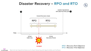 Real-Life Use Cases & Architectures for Event Streaming with Apache Kafka and Confluent
Disaster Recovery – RPO and RTO
RP...
