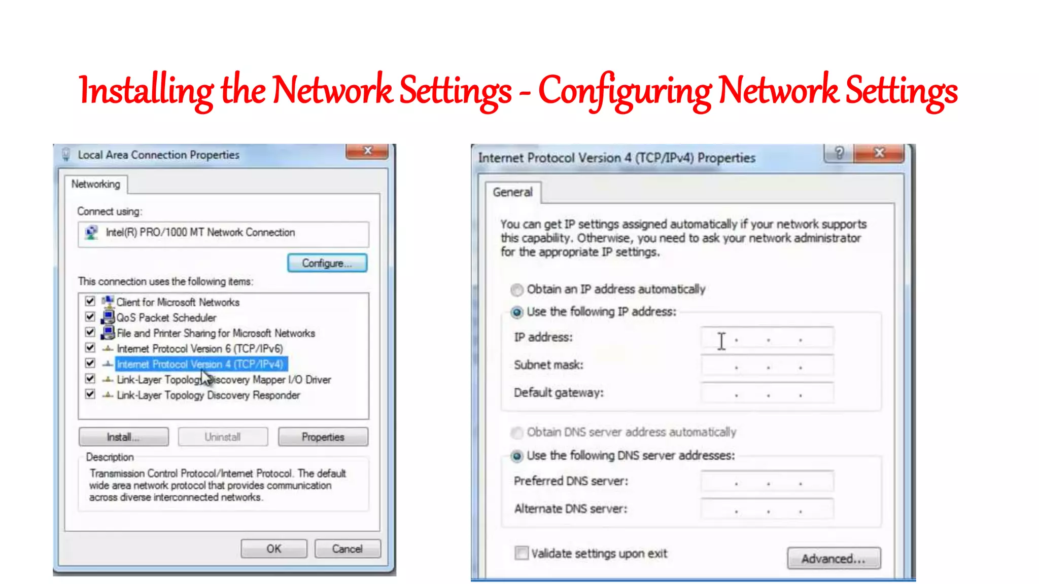 Installing the Network Settings - Configuring Network Settings
 