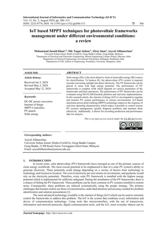 IoT based MPPT techniques for photovoltaic frameworks management under ...
