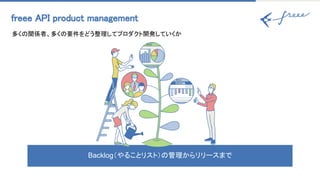 freee API product management 
多くの関係者、多くの要件をどう整理してプロダクト開発していくか 
Backlog（やることリスト）の管理からリリースまで
 