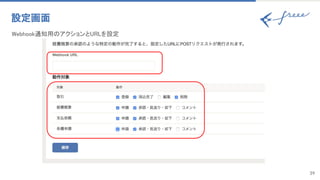 39
設定画面 
Webhook通知用のアクションとURLを設定 
 
 