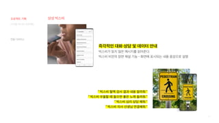 47
디지털 미디어 프로젝트
삼성 빅스비
즉각적인 대화·상담 및 데이터 안내
빅스비가 읽지 않은 메시지를 읽어준다.
빅스비 비전의 장면 해설 기능 – 화면에 표시되는 내용 음성으로 설명
“ 빅스비 혈액 검사 결과 내용 알려줘 ”
“ 빅스비 우울할 때 들으면 좋은 노래 들려줘 ”
“ 빅스비 심리 상담 해줘 ”
“ 빅스비 의사 선생님 연결해줘 ”
연동 디바이스
프로젝트 기획
 