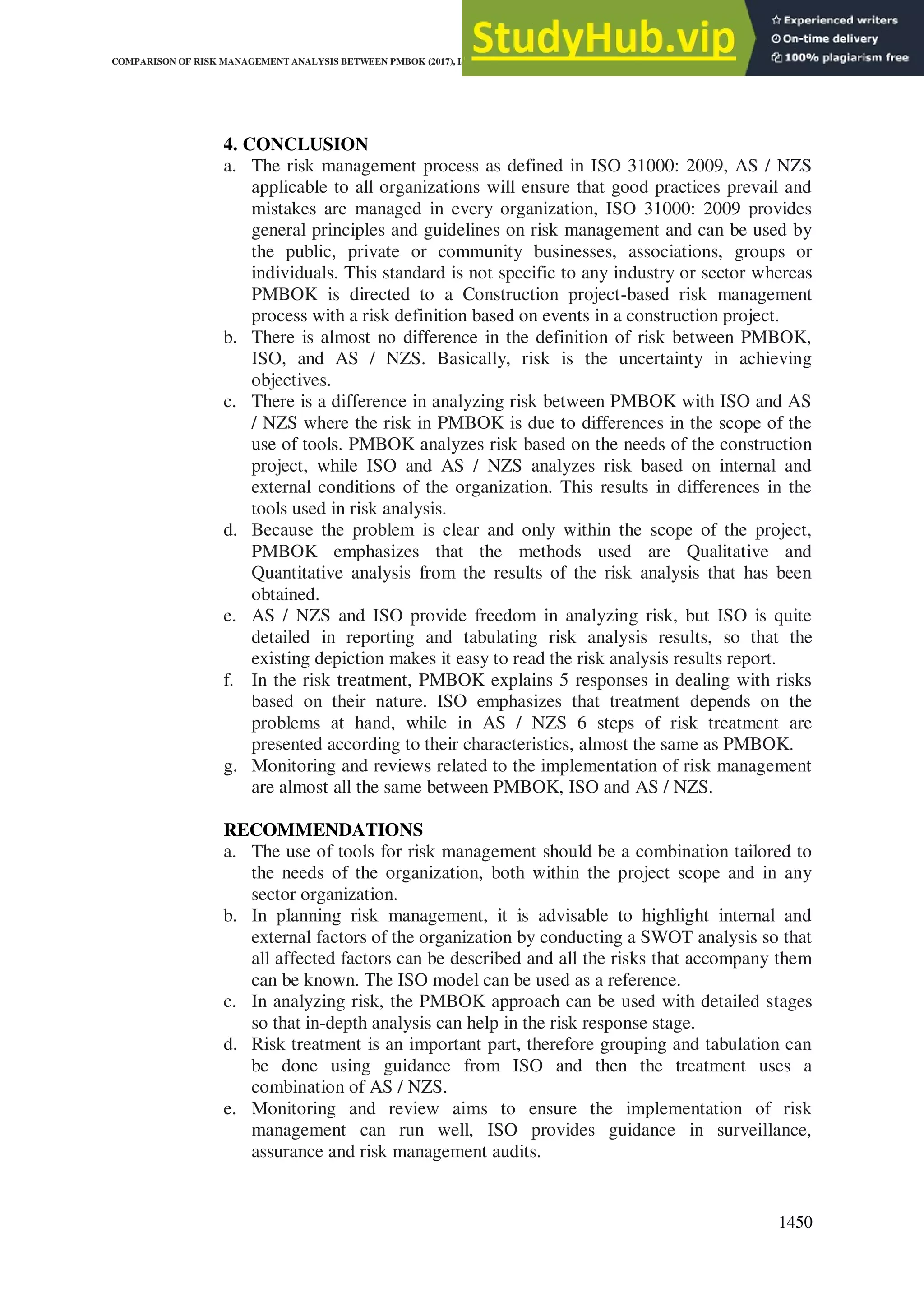 2020) Comparison Of Risk Management Analysis Between Pmbok | PDF