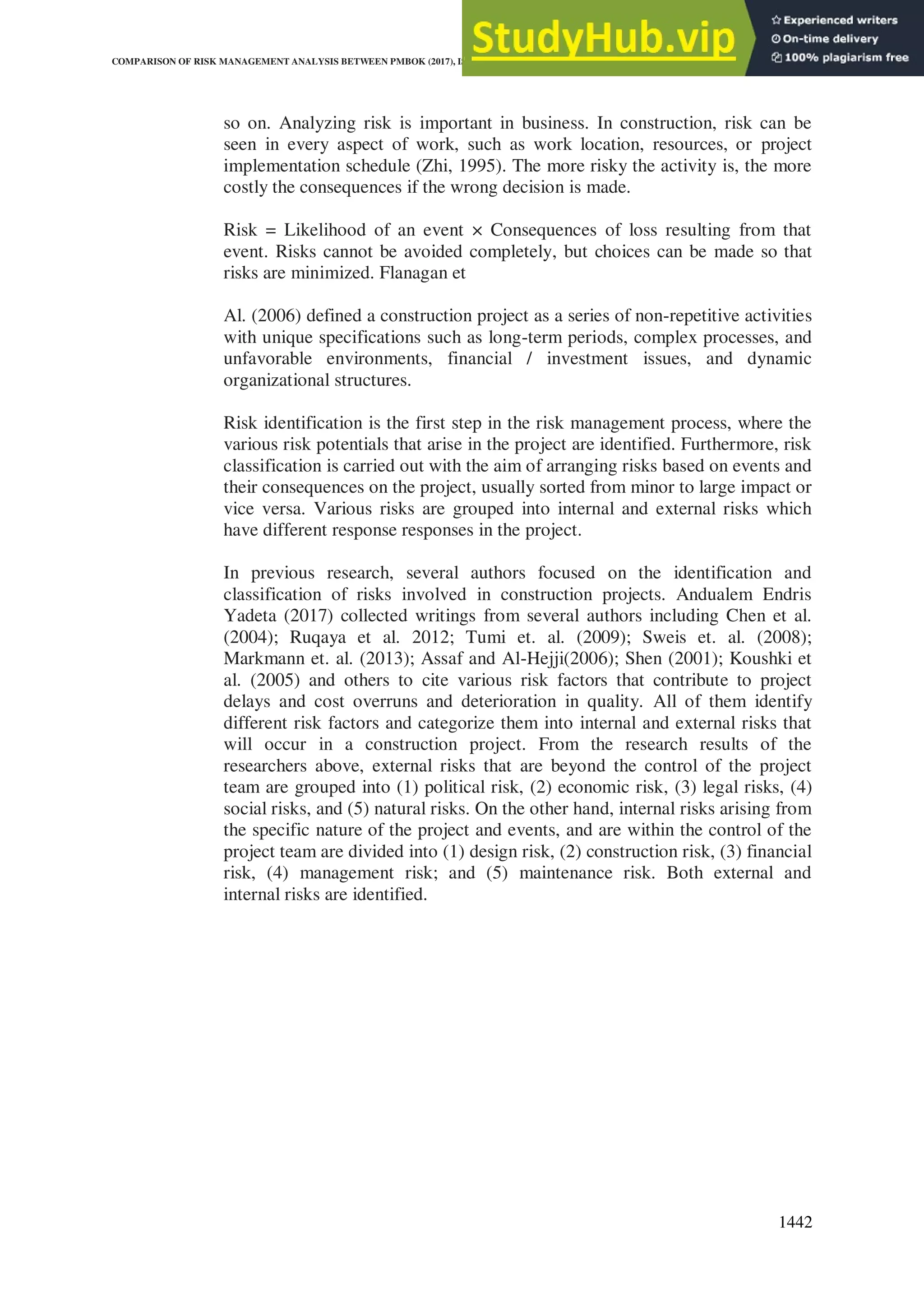 2020) Comparison Of Risk Management Analysis Between Pmbok | PDF