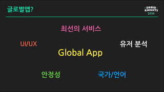 국가/언어안정성
유저 분석
최선의 서비스
Global App
글로벌앱?
UI/UX
 