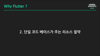 2. 단일 코드 베이스가 주는 리소스 절약
Why Flutter ?
 