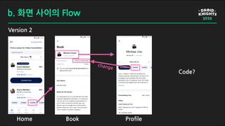 b. 화면 사이의 Flow
Version 2
Home Book Profile
change
Code?
 