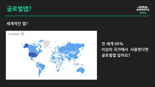 글로벌앱?
세계적인 앱?
전 세계 90%
이상의 국가에서 사용한다면
글로벌앱 일까요?
 