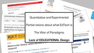 Quantitative and Experimental
Partial visions about what EdTech is
The War of Paradigms
Lack of EDUCATIONAL Design
 