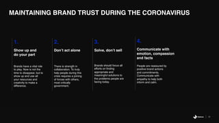 28
1.
Show up and
do your part
3.
Solve, don’t sell
2.
Don’t act alone
MAINTAINING BRAND TRUST DURING THE CORONAVIRUS
4.
C...