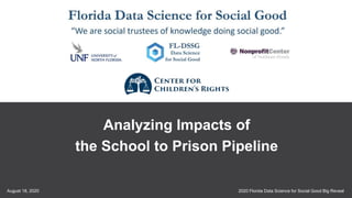 2020 Florida Data Science for Social Good Big RevealAugust 18, 2020
14
Analyzing Impacts of
the School to Prison Pipeline
 
