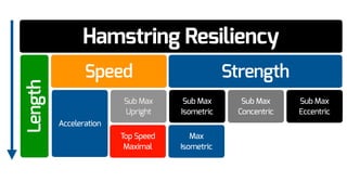 Hamstring Resiliency
Speed Strength
Length
Sub Max
Upright
Acceleration
Top Speed
Maximal
Sub Max
Concentric
Sub Max
Isometric
Max
Isometric
Sub Max
Eccentric
 