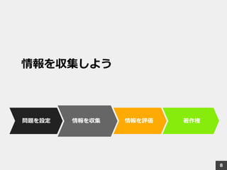 問題を設定 情報を収集 著作権情報を評価
情報を収集しよう
8
 