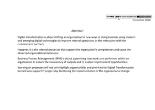 Business Process Management as the basis for Digital Transformation | PDF