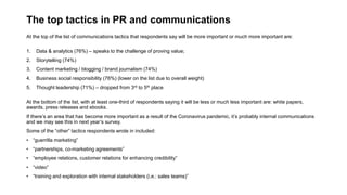 The top tactics in PR and communications
At the top of the list of communications tactics that respondents say will be mor...