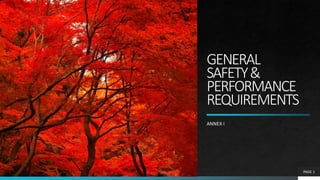 GENERAL
SAFETY&
PERFORMANCE
REQUIREMENTS
ANNEX I
PAGE 1
 