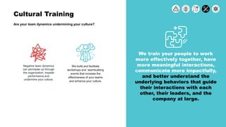 Cultural Training
We train your people to work
more effectively together, have
more meaningful interactions,
communicate m...