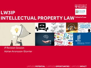 LIMITLESS POTENTIAL | LIMITLESS OPPORTUNITIES | LIMITLESS IMPACT
LIMITLESS POTENTIAL | LIMITLESS OPPORTUNITIES | LIMITLESS IMPACT
Copyright Universityof Reading
IP Revision Session
Adrian Aronsson-Storrier
LW3IP
INTELLECTUAL PROPERTY LAW School of Law
 
