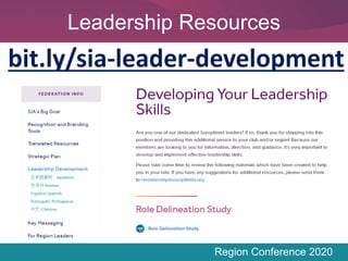 Region Conference 2020
Leadership Resources
bit.ly/sia-leader-development
 