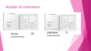 Number of treatments
FACIAL 10
tratamientos
CORPORAL 5
tratamientos
 