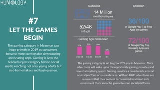 The gaming category in Myanmar saw
huge growth in 2019 as consumers
became more comfortable downloading
and sharing apps. ...