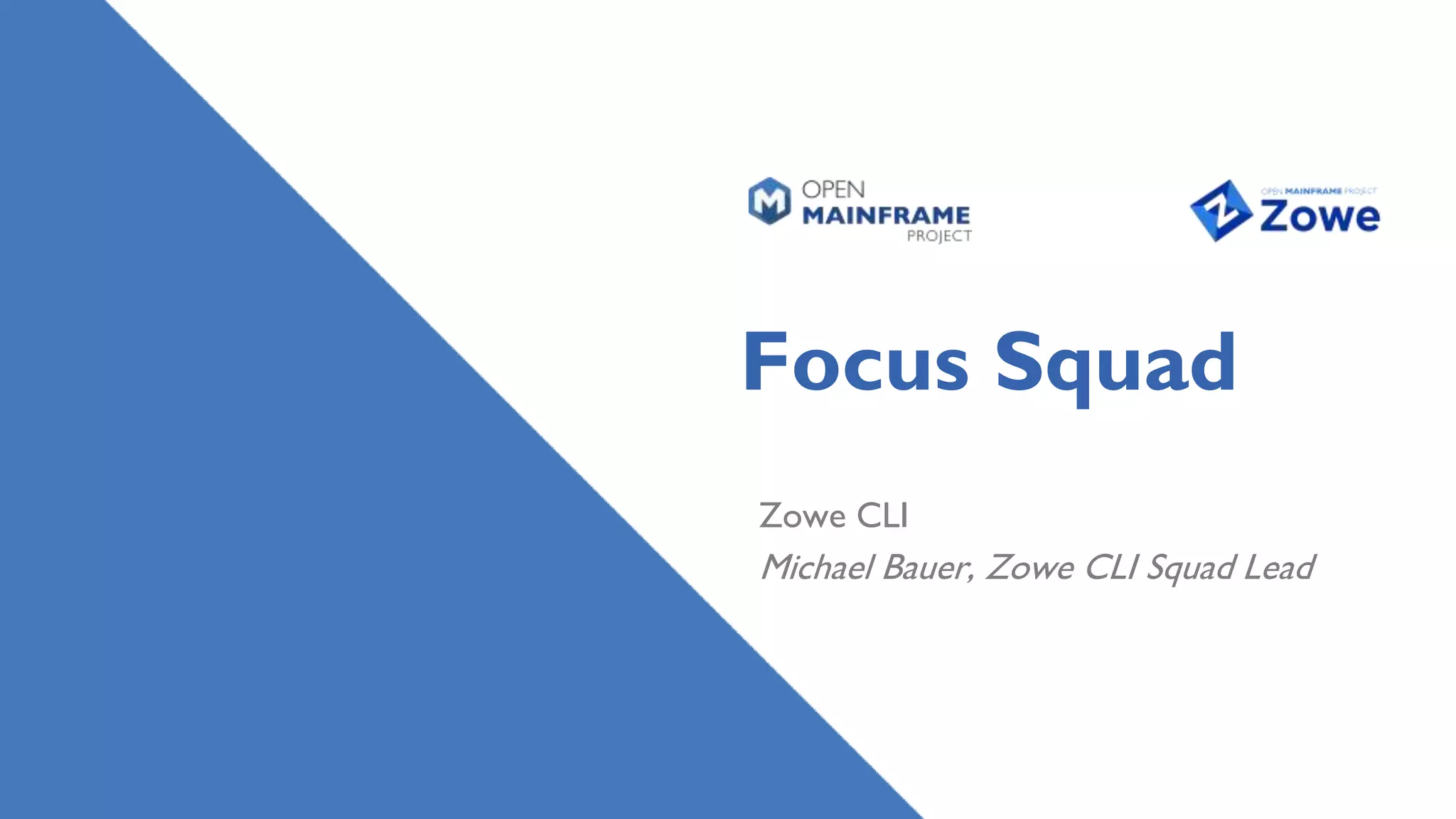 Focus Squad
Zowe CLI
Michael Bauer, Zowe CLI Squad Lead
 