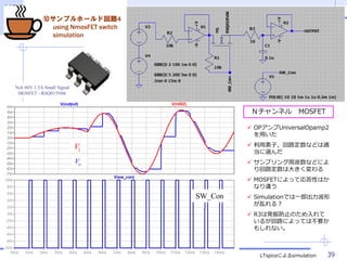 UEC
⥵ץ۩`ɻ·4
using NmosFET switch
simulation
39
Υͥ MOSFET
? OPUniversalOpamp2
ä
? ӣ·ʤɤm
x
? ץܲʤɤˤ
·ϴ󤭤
? MOSFETˤäƏԤϤ
ʤ`
? SimulationǤһ
Ҥ룿
? R3ϰkֹΤ
뤬·ˤäƤϲҪ
⤷ʤ
LTspiceˤsimulation
Vo
Vi
SW_Con
Nch 60V 1.5A Small Signal
MOSFET - RSQ015N06
 