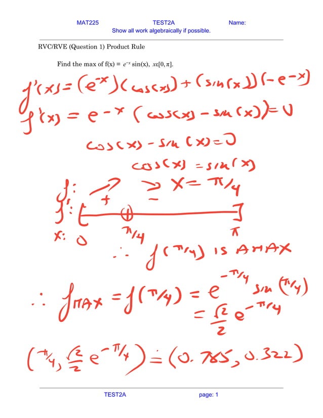 preTEST2A Solution MAT225 Multivariable Calculus | PDF